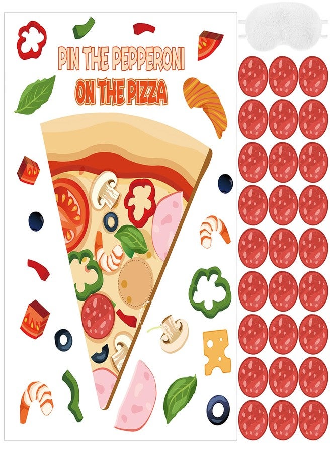Mooliwe 38 Pcs Pizza Party Games Pin The Pepperoni on The Pizza Game Poster Stickers with Blindfolds Party Favor and Decoration for Boys and Girls Theme Birthday Party School Supplies - Image 1